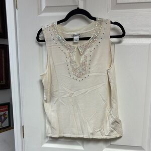 Peter Nygard Cream Lace Tank Top with Embroidery